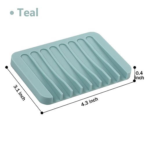 Image of Self Draining Soap Dishes, 3 Pcs Silicone Soap Saver, Waterfall Drainer Soap Holder for Bathroom, Extend Soap Life, Keep Soap Bars Dry Clean & Easy Cleaning (Teal)