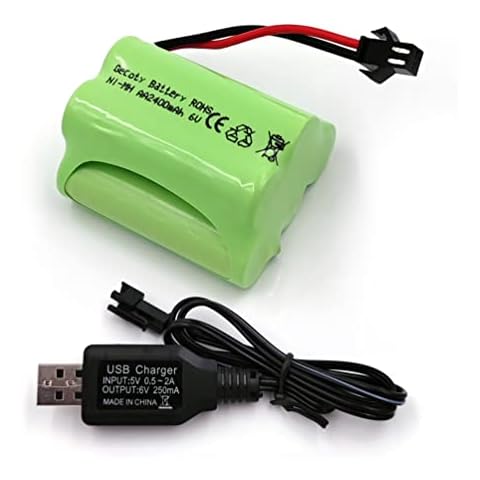 Gecoty® 6V NiMH Battery Pack,High Capacity 2400mAh Rechargeable AA Battery with USB Charge Cable,SM 2P Plug for for RC Stunt Car,Solar Outdoor Lighting,Q60 Q61 1/16 Military RC Truck SL01 Cover