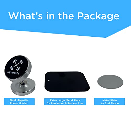 Gym Mate Dual Magnetic Phone Mount & Holder. Attaches magnetically to Metal Surface. Shoot Hands-Free Videos While Working Out. Strong Joints and Magnets. Compact Size.