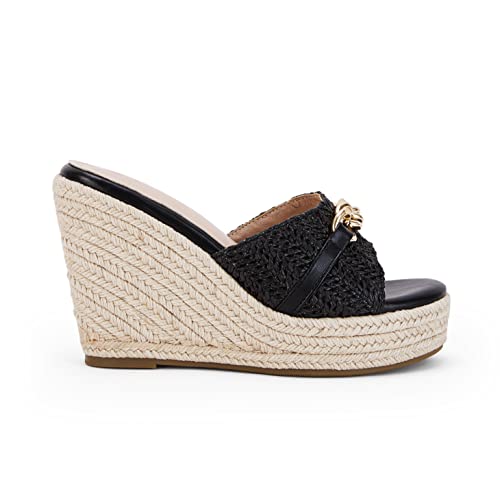 Image of Coutgo Women's Wedge Sandals Platform Espadrille Heel Chain Slip On Casual Summer Slides