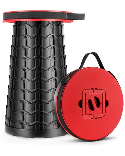 Image of imodomio Height Adjustable Camping Stool - Wide Seat Portable Folding Chair - Compact Portable Chair for Adults, Collapsible Stool Seat for Fishing, Camping, Hunting, Patio & Outdoor (RED)