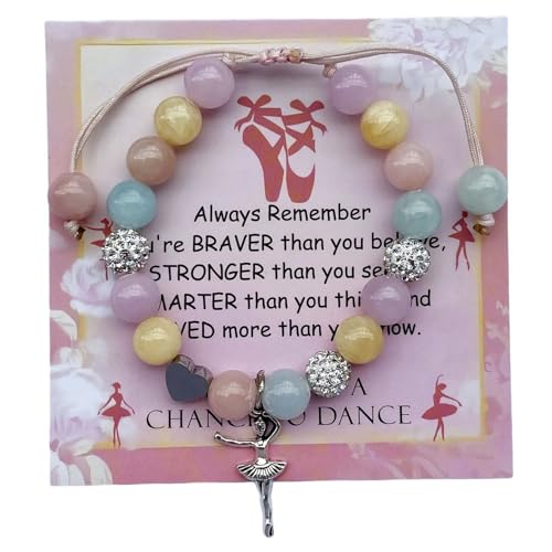 Image of DOLON Colorful Stones Handmade Crystal Ballet Charm Bracelet First Recital Stage Performance Dance Competition Encouragement Gift for Her