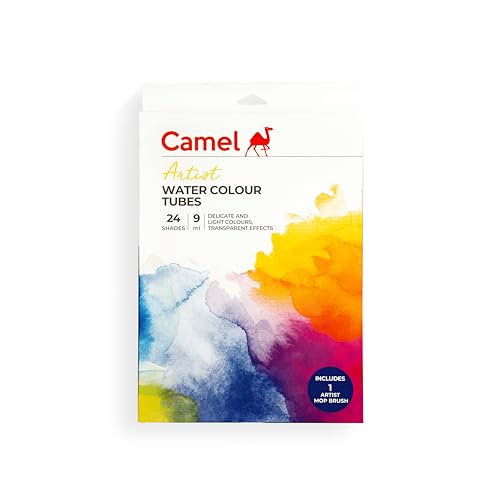 Image of Camel Artist Watercolor Tube - 24 Shades (9ML Each) | Vibrant Pigments for Rich Colors | Quick-Drying & Easy Blending | Perfect for Portraits, Landscapes & Florals | Multi Surface Use