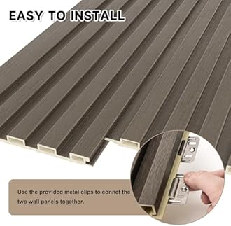 POHARE WPC Slat Wall Paneling, 8-Pack 3D WPC Wood Wall Panels, Acoustic Wall Panels for Interior Wall Decor, Living Room, Bedroom, Grayish Brown, 95 x 6 in