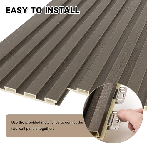 POHARE WPC Slat Wall Paneling, 8-Pack 3D WPC Wood Wall Panels, Acoustic Wall Panels for Interior Wall Decor, Living Room, Bedroom, Grayish Brown, 95 x 6 in