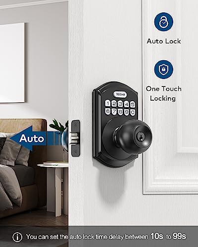Teeho Te003 Keyless Entry Door Locks With Keypads - Keypad Lock With Handles - Combination Front Lock With Door Knob - Auto Lock - Easy Installation - Matte Black #TOP1