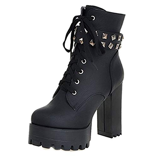 Smilice Stivaletti da donna con plateau con tacco alto e borchie, Nero , 44 EU