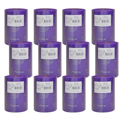 Image of Expo International Decorative Matte Tulle, Roll /Spool of 6 inch X 100 Yards, Lightweight Polyester Tulle Fabric for Tutus, Costumes, and Party Decorations, Washable, Easy-to-Use, Pack of 12, Purple