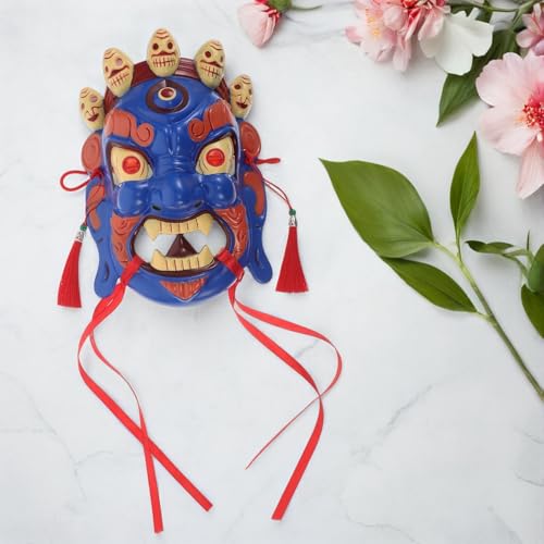 Masque de Spectacle Traditionnel Tibétain sculpté pour l'opéra - 5