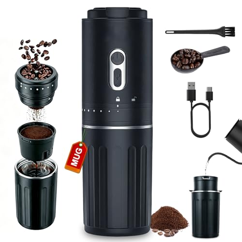 GOLREAN Portable Coffee Maker, Travel Coffee Maker, Portable Battery Pour Over Set, Rechargeable Coffee Maker with Electric Grinder & Insulated Mug for Travel, Camping, Car