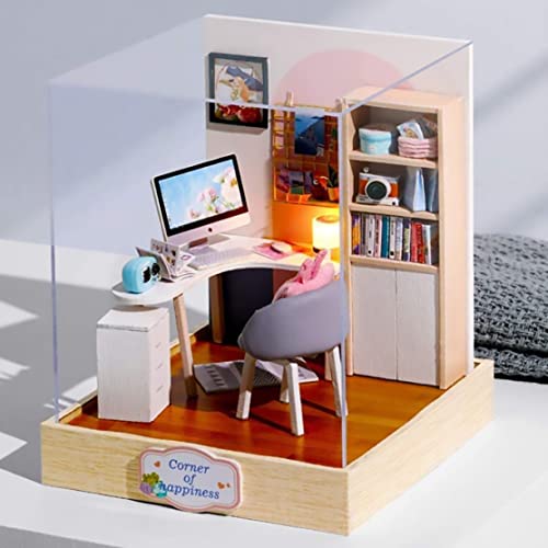 Doll speelgoed houten model huis poppenhuis miniatuur stofomslag mini diy book nook voor kinderen kerstcadeau. - Image 4