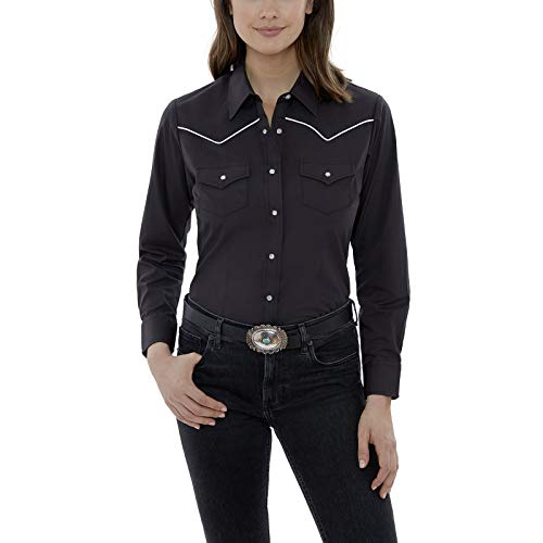ELY CATTLEMAN Women's Long Sleeve Western Shirt with Contrast Piping, Black, M