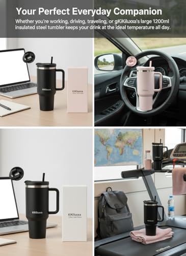 Image of KiKiluxxa 1200ML Stainless Steel Tumbler with Lid, Dual-Sip Sipper (Direct & Straw Sip) - Large Insulated Travel Cup for Water, Coffee, Iced Tea - Perfect for Office, Gym & Travel (DS-Light Green)