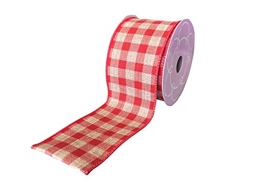 Image of Red Gingham Wired Ribbon - 2 1 /2 inch x 10 Yards, Memorial Day, 4th of July, 250th Anniversary USA, Valentine's Day, Rustic Wedding Decoration, Gift Basket, Garland, Swag, Fall Decor, Wreath, Farmhouse