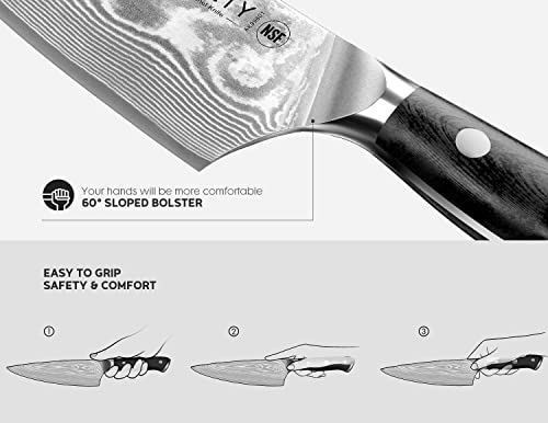 Damascus Chef Knife: 8-inch Razor-Sharp Japanese Chef Knife with VG10 Steel Core, Full Tang G10 Handle, NSF Food-Safe Professional Kitchen Knife with Sheath, Christmas Elegant Box - Image 5