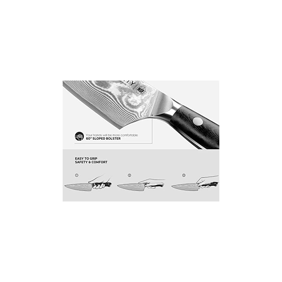 Damascus Chef Knife, 8-inch Razor-Sharp Japanese Chef Knife with VG10 Steel Core, Full Tang G10 Handle, NSF Food-Safe Professional Kitchen Knife with Sheath, Christmas Elegant Box