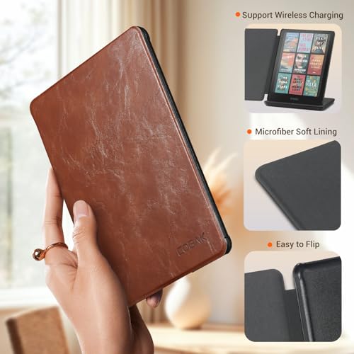 Image of CoBak Case for Kindle Paperwhite 12th Gen 2024 (7 inch) & Colorsoft Signature Edition - All New PU Leather Cover with Auto Sleep Wake Feature for Paperwhite Signature 2024 Released, Brown