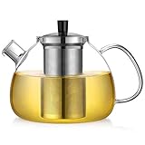 🏆Hochwertiges Borosilicatglas: Die Teekanne kann Temperaturschwankungen von minus 30 ℃ bis plus 150℃ widerstehen. Er bleibt selbst intakt wenn Sie in eine gefrorene Kanne kochendes Wasser gießen. Es kann auf Gas, stove und vielen anderen benutzt werden. 1500ml Inhalt, Genug für 6-7 Tassen Wasser.