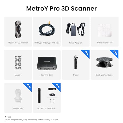 Revopoint MetroY Pro 3D Scanner for 3D Printing, 5 Scanning Modes, Up to 0.01mm Precision, 34+15+1 Industrial Blue Laser Handheld Scanner, 62-Line Full-Field, Real-time Preview, Wi-Fi 6, Full-Color