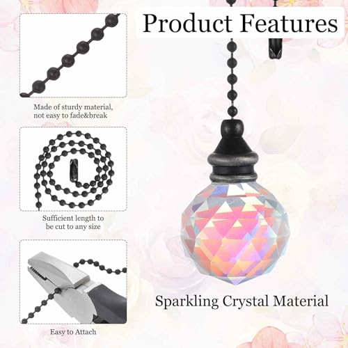 Image of MECCANIXITY 2Pack Ceiling Fan Pull Chain, 12 Inch Decorative Ornaments Crystal Pendant Pull Chain Extension for Ceiling Fans Light Lamp, Colorful