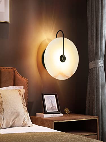 Image of Retro 5W Wall Lamp Fixture 6 inch Marble Stone Round Lampshade Bedroom Bedside Light LED SMD 2835 Wall Mounted Light Indoor Lighting Hotel Living Room Warm White 3000K Black