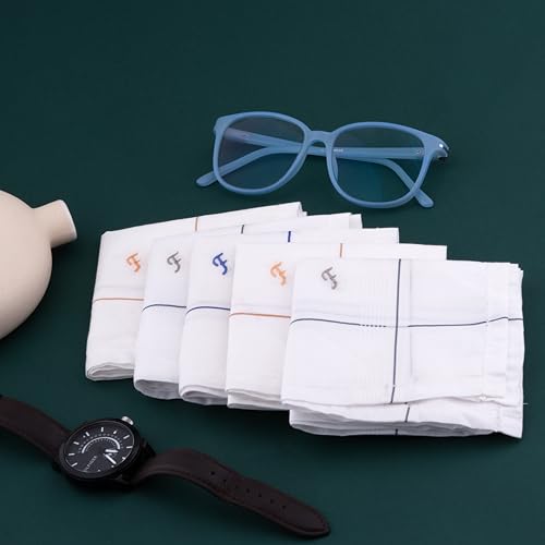Image of CROSSLINE Men's Initial Monogram (A-Z) Embroidery 100% Pure Cotton Handkerchief | White Base With Colored Border | Handkerchiefs For Men Cotton Soft - (Pack of 5)