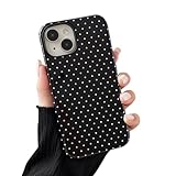 Sayoaho Compatible with iPhone 13/14 Case, Fashion Cute Polka Dot Pattern Aesthetic Design for Women, Soft TPU and Hard Back Shockproof Phone Case for iPhone 13/14 6.1 inch, Black