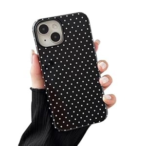 Compatible with iPhone 15 Case, Fashion Cute Polka Dot Pattern Aesthetic Design for Women, Soft TPU and Hard Back Shockproof Phone Case for iPhone 15 6.1 inch, Black