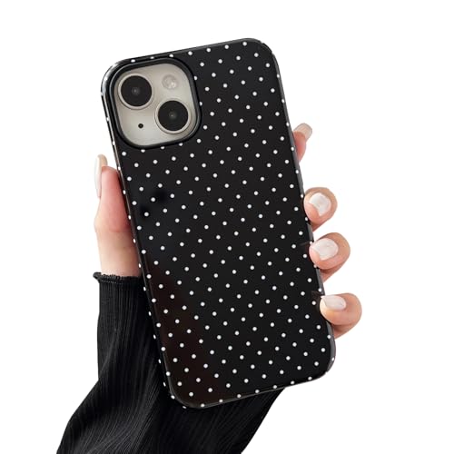 Compatible with iPhone 15 Case, Fashion Cute Polka Dot Pattern Aesthetic Design for Women, Soft TPU and Hard Back Shockproof Phone Case for iPhone 15 6.1 inch, Black