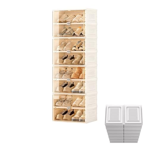 Xinzyxx シューズボックス 折りたたみ式 靴箱 シューズラック スリム 透明 スニーカー 防塵カバー おしゃれ 下駄箱 靴棚 防塵 マグネット引き戸付き 積み重ね可能 工具不要 省スペース PP材質 大容量 玄関(1列8段 - 16足)