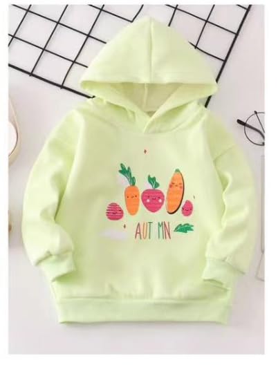 Bold N Elegant Cute Print Kids Full Sleeve Warm Thick Fur Fleece Winter Tshirt Regular Fit Sweatshirt Hoodie for Infant Toddler Baby Boy & Girl (2-3 Years, Green) - Image 2 thumbnail
