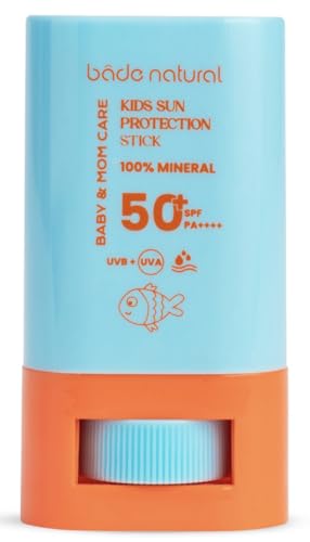Image of Bade Natural Kids Mineral Sunscreen Stick SPF 50+ - 100% Natural Zinc Oxide Sun Protection for Babies & Children, Broad Spectrum UVA /UVB Defense, Water Resistant & Gentle Formula, 0.56 oz