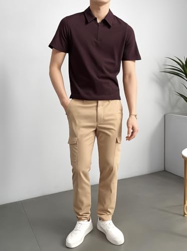 Image of Mack Jonney Ribbed |Regular Fit | Half Sleeves 100% Cotton Polo Neck Self Design with Zip T-Shirt for Men-M826