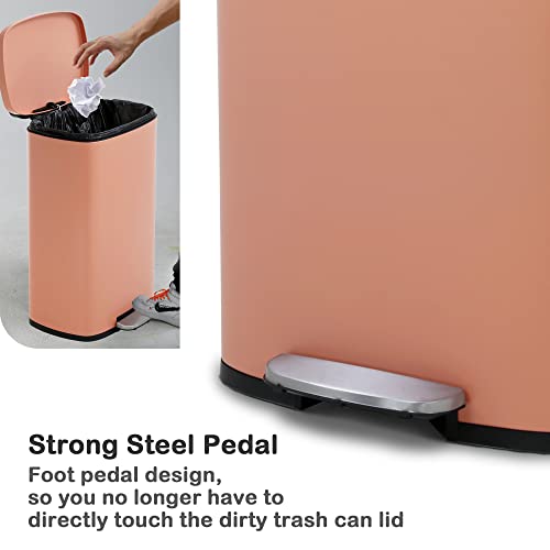 50 Liter / 13 Gallon Kitchen Trash Can with Lid, Stainless Steel Trash Can with Foot Pedal and Plastic Inner Bucket, Fingerprint-Resistant Soft Close Lid Garbage Can, Odor Proof and Hygienic, Pink
