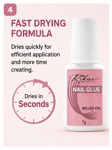 Beauty Air Dry Brush On Nail Glue for Press On Nails, No Lamp Needed, Precision Brush Applicator for False Nail Tips and Nail Art, 7g