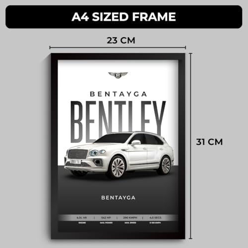Image of Bentley Bentayga Poster | Framed Bentley A4 Sized (31 x 23 cm) | Bentayga Car Poster for Wall, Gift for Boys, Luxury Frames | Dream Car Posters for Wall, Bedroom, Hostel, Study Area, Hostel (F 082)