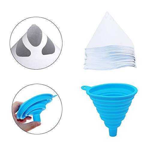 ROIIKETU 200 Stück Lacksiebe, Einweg Farbe Papier Siebe mit 1 Stück Silikon Filter,Einweg Lackfilter für Autolack Lacksieb Wassertransferdruck,Filtern Farbe