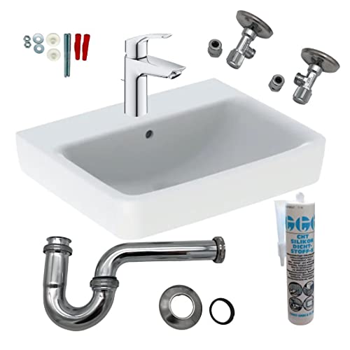 HGMBAD Geberit Waschtisch Waschbecken 60 cm Armatur Siphon Eckventil Komplettset Cover