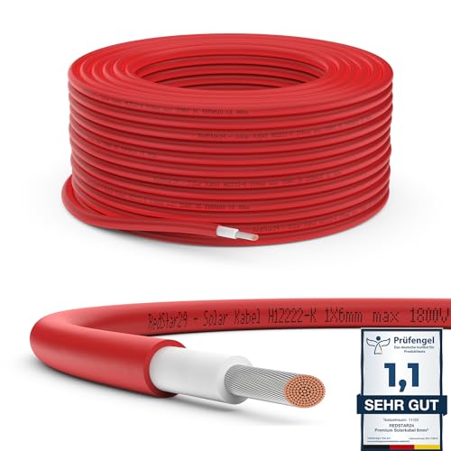 RedStar24 Premium kabel solarny 6 mm², czerwony, 50 m, certyfikat TÜV, odporny na promieniowanie UV, elastyczny, fotowoltaiczny...