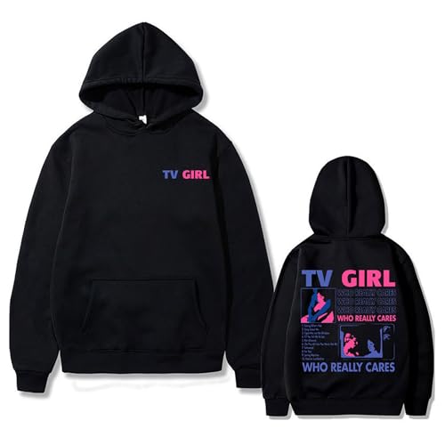 TJOS Sweat à capuche uni réversible imprimé TV pour fille - Sweatshirt décontracté pour homme et femme, noir, XS