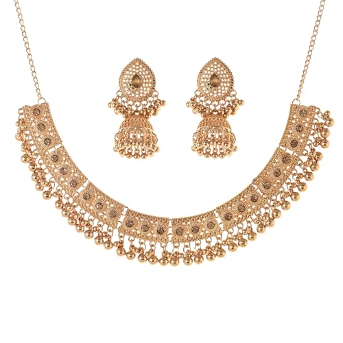 BOINDOON Indian-Jewelry-Jhumka-Necklace-Sets Kundan-Earrings for Women Gold-Chain-Wedding-Choker Oxidized Indian Jewelry Set for Brides