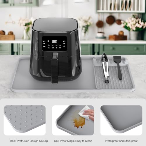 Image of Silicone Heat Resistant Mats for Countertop,24x16 Inch Air Fryer Mat with Kitchen Accessories Holder Pad for Microwave /Oven,Compatible with Ninja /Cosori /Chefman /Toshiba,Kitchen Countertop Protector