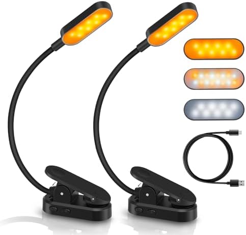 OUILA Rechargeable Clip-on Book Light - 16LEDs, Dimmable, 3 Color & 3 Brightness Modes, 360° Flexible