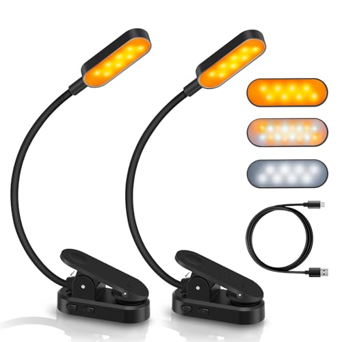 OUILA Rechargeable Clip-on Book Light - 16LEDs, Dimmable, 3 Color & 3 Brightness Modes, 360° Flexible