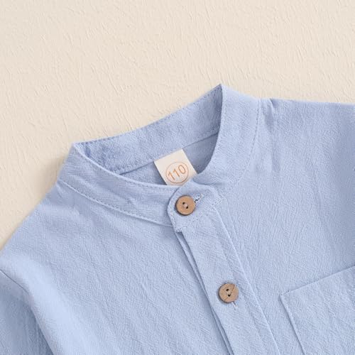 Kids Little Boy Cotton Linen Shirt Button Down Long Sleeve Henley Shirts Boys Dress Shirts with One Pocket4