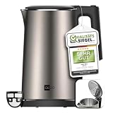 aeco AQA NEO elektrischer Wasserkocher Edelstahl Tee-Kocher Teebereiter electric kettle tea-maker boiler | 1,7 Liter, 2150 Watt, BPA-frei, Kalk-Filter, kabellos, CoolTouch-Doppelwand, Champaign Silber