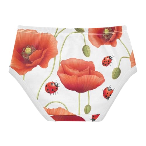Retro Poppy Flower Red Toddler Girl Undies, Cotton Underwear Girls, 2T–8 Years2
