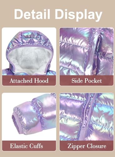 Image of Lovekider 4-12 Years Girls Hooded Puffer Jacket Warmth Padded Winter Coat | Metallic Shine Fabric, Fleece Lining, Windproof, Water Resistant, Keep Warm, Down Alternative, for Cold Weather