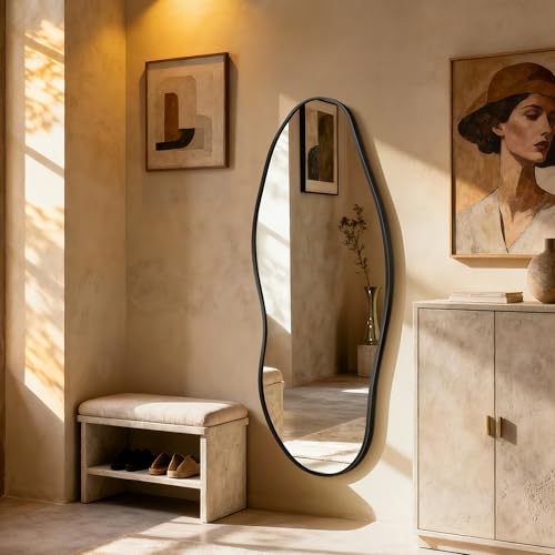 Image of Dorlicecass Mirror Full Length - Irregular Full Body Wall Mirror Hanging 55 inchx 23 inch Asymmetrical Aviation Aluminum Alloy Frame Unique for Bedroom, Living Room, Cloakroom, Entryway