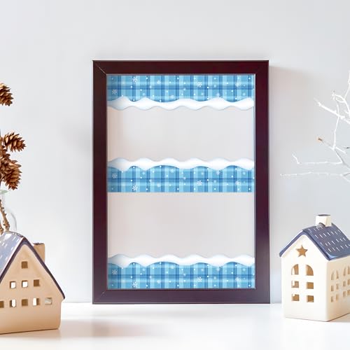 Image of BeYumi Winter Snowflake Border Trim - 65ft Winter Snowflake Plaid Scalloped Rolled Border Trim Blue Winter Christmas Bulletin Board Borders School Classroom Office Chalkboard Holiday Party Decoration